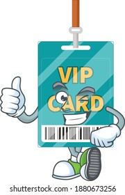Caricature picture of VIP pass card with Thumbs up finger. Vector illustration