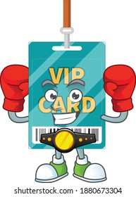 Caricature picture of VIP pass card boxing athlete on the arena. Vector illustration