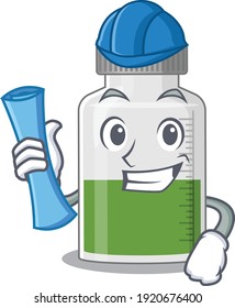 caricature picture of vitamin syrup Architect with blue prints