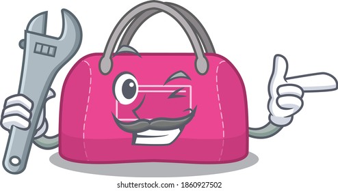 A caricature picture of woman sport bag working as a mechanic