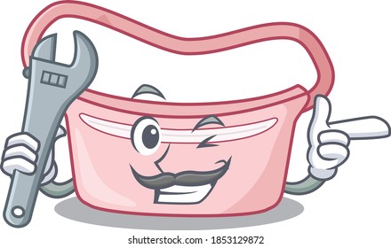 A caricature picture of women waist bag working as a mechanic