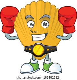 Caricature picture of yellow clamp boxing athlete on the arena. Vector illustration