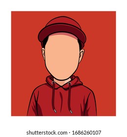 Caricature portrait of a blank face, illustration of a man with a red hoodie