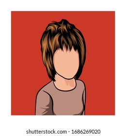 Caricature portrait of a blank face, illustration of a woman in a brown shirt