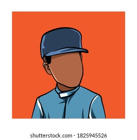 Caricature portrait of blank face, illustration of man in blue hat and jacket.