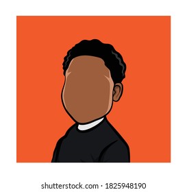 Caricature portrait of a blank face, illustration of a man in black.