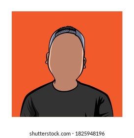Caricature portrait of a blank face, illustration of a man in black.