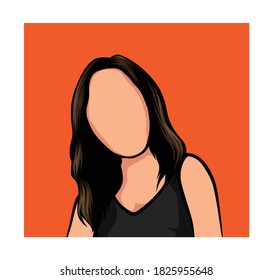 Caricature portrait of blank face, illustration of woman in black shirt