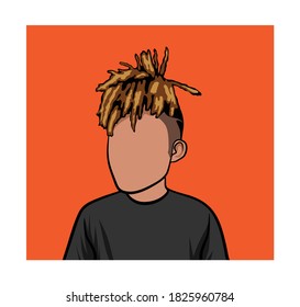 Caricature portrait of a blank face, illustration of a man in black shirt and dreadlocks.