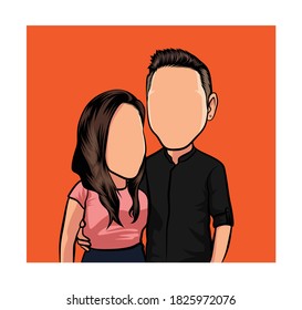 Caricature portrait of a blank face, illustration of a boy and girl couple.