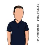 caricature portrait, illustration of male body in dark blue shirt.