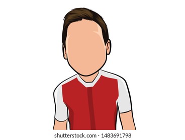 caricature portrait, illustration of male body in red and white shirt.