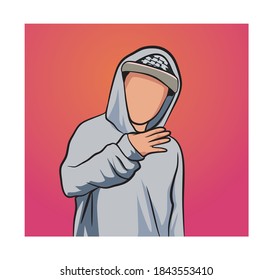 caricature of a portrait, illustration of a male body with a gray hoodie