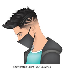 Caricature portrait, illustration of a male body with a black hoodie.