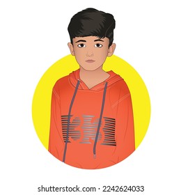 Caricature of a portrait, illustration of a male body with a orange hoodie