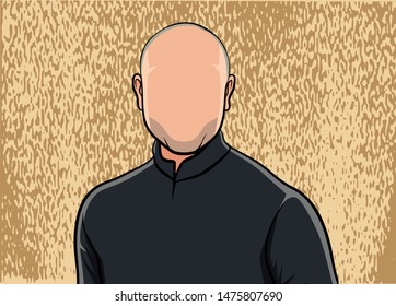 Caricature Portrait, Illustration Of A Man With A Bald Head.