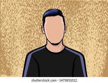 Caricature portrait, illustration of a man in a black shirt.