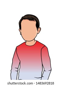 caricature portrait, illustration of a man body in a gray graded red shirt.