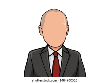 caricature portrait, illustration of a man in a dark gray shirt and red tie.