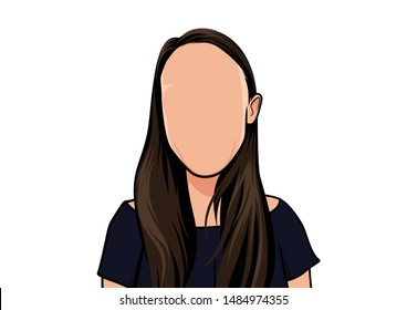caricature portrait, illustration of a woman in a dark blue shirt.