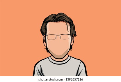 caricature of a portrait, illustration of a young male body with glasses.