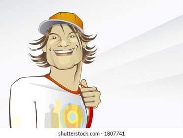 Caricature Portrait Of A Young Smiling Boy  (Fully Editable Vector Image)