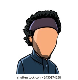 caricature of portraits, illustrations big head avata, with blue shirt.