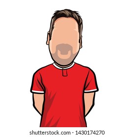 caricature of portraits, illustrations  big head avatar, with red tshirt.