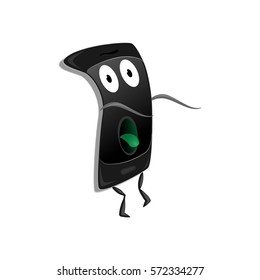 Caricature. Scared smartphone. Vector.