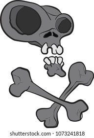 caricature skull with bones