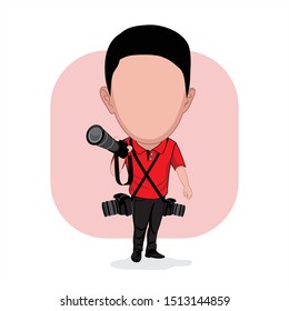 caricature templates with blank faces for photos. illustration of a photographer posing with a camera in his hand, and another camera on his waist. vector cartoon.