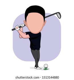 
caricature templates with blank faces for photos. illustration of a person exercising golf. pose by lifting the golf club high and getting ready to strike. vector cartoon.