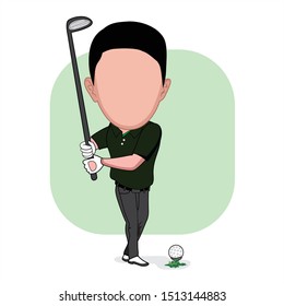 
caricature templates with blank faces for photos. illustration of a person exercising golf. pose by lifting the golf club high and getting ready to strike. vector cartoon.