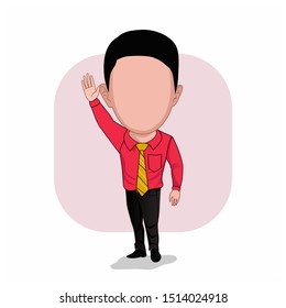 caricature templates with blank faces for photos. illustration of a man wearing an office suit posing waving his right hand with a plain white background. vector cartoon.