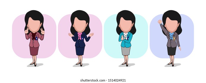 
caricature templates with blank faces for photos. illustration of office worker with several variations of clothes and poses with a plain white background. vector cartoon.