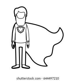 caricature thick contour faceless full body long beard super man hero with heart symbol in uniform vector illustration