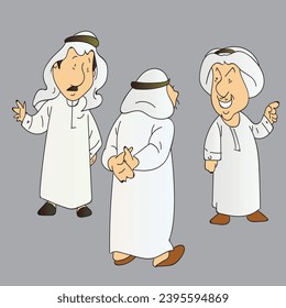 Caricature of three Gulf Arab men standing