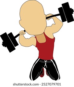 caricatura de um atleta de levantamento de peso. Construtor de corpo levantando barbell.