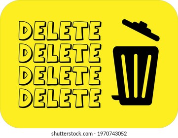 Caricature word deleted with trash bin on yellow background is striking