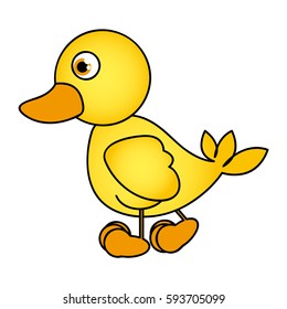 caricature yellow duck side view animal icon vector illustration