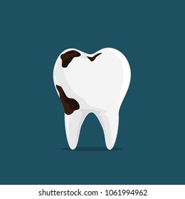 Caries Dental Problems, Big Hole in the Human Teeth iSolated on Dark Blue Background.