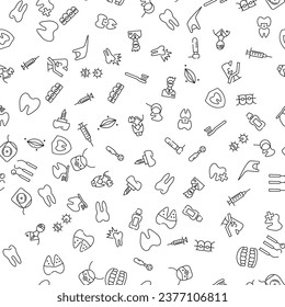 Caries, Doctor, Virus, Dental Instruments Seamless Pattern for printing, wrapping, design, sites, shops, apps