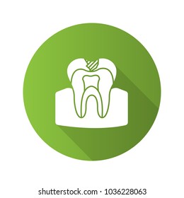 Caries flat design long shadow glyph icon. Healthy teeth. Vector silhouette illustration
