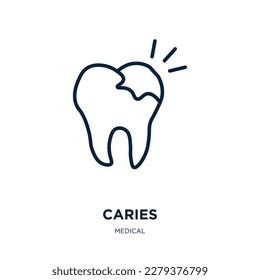caries icon from medical collection. Thin linear caries, toothbrush, implant outline icon isolated on white background. Line vector caries sign, symbol for web and mobile