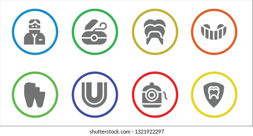 caries icon set. 8 filled caries icons.  Collection Of - Dentist, Broken tooth, Dental floss, Dental, Gum shield