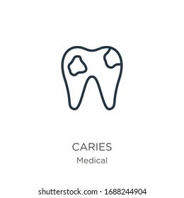 Caries icon. Thin linear caries outline icon isolated on white background from medical collection. Line vector sign, symbol for web and mobile