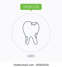 Caries icon. Tooth health sign. Linear outline circle button. Vector