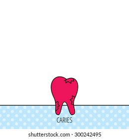 Caries icon. Tooth health sign. Circles seamless pattern. Background with red icon. Vector