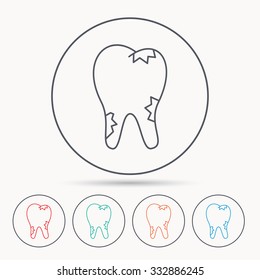 Caries icon. Tooth health sign. Linear circle icons.