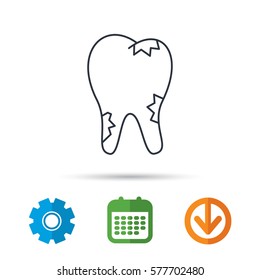 Caries icon. Tooth health sign. Calendar, cogwheel and download arrow signs. Colored flat web icons. Vector